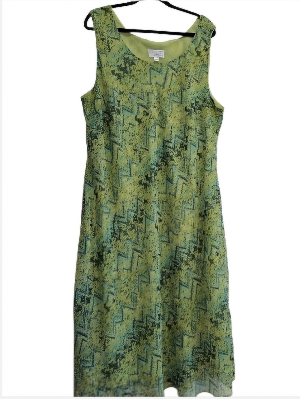 Vintage Y2K Womens Dress Plus Size 26 W Sleeveless Green Chevron Patterned
